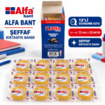 Alfa Şeffaf Kırtasiye Bandı 12 mm x 33 Metre 12’li Ekonomik Kutu