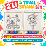 Tuval Boyama Seti 2 Adet Karışık Desen 20x20cm 6 Renk 1 Fırça Dahil